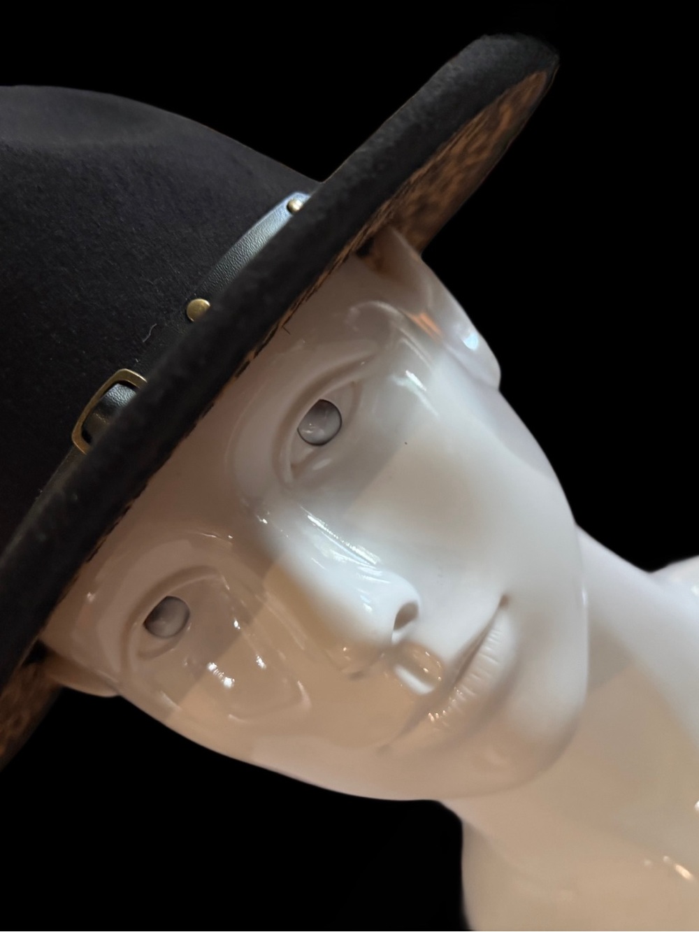 Black Fedora with Wide Brin (2.76”) Leopard Print Felt Hat